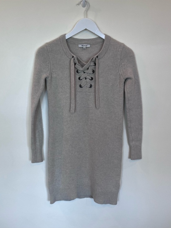 Madewell Dresses & Skirts - Madewell Oatmeal Lace up Merino Wool Sweater Dress Womens size XXS Beige